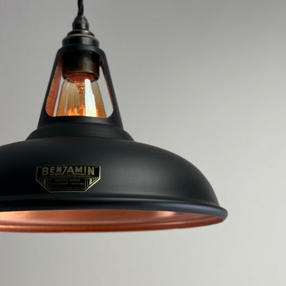Cawston - Matt Black & Antique Copper Lampshade Slotted Design Pendant Light *Pre Order* - 11 Inch