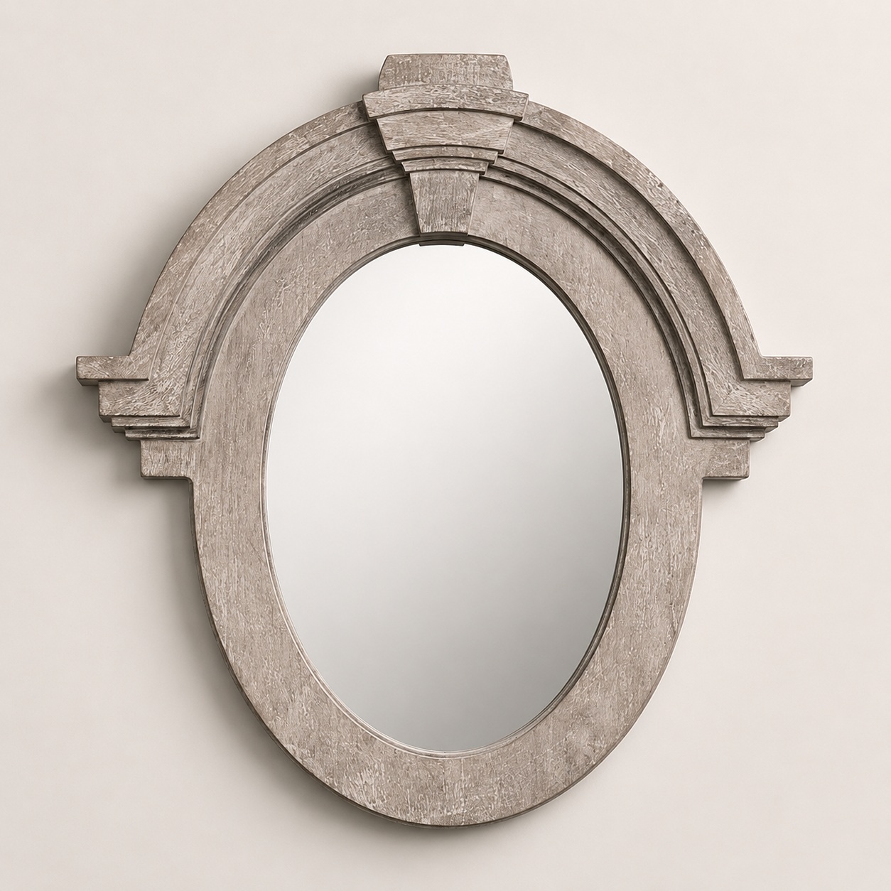 Mansard Arched Mirror | Hand-Carved Whitewashed Mango Wood