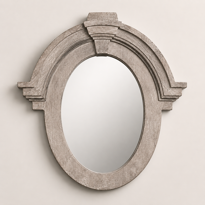 Mansard Arched Mirror | Hand-Carved Whitewashed Mango Wood
