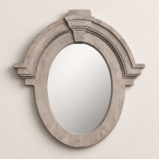 Mansard Arched Mirror | Hand-Carved Whitewashed Mango Wood