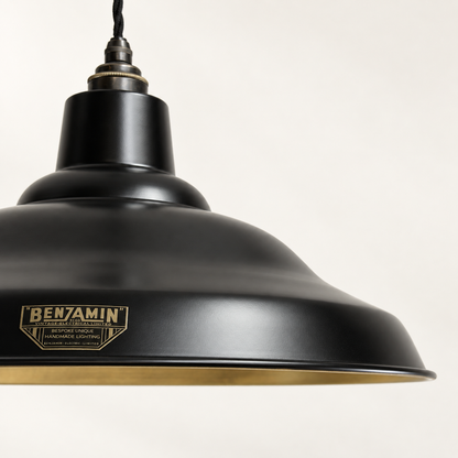 Bawsey Matt Black & Antique Brass Lampshade Pendant Light - 16 Inch