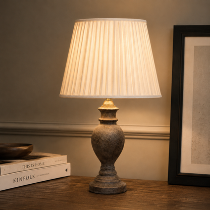 Vintage Ivory Pleated Fabric Empire Lampshade - Classic Traditional Shade