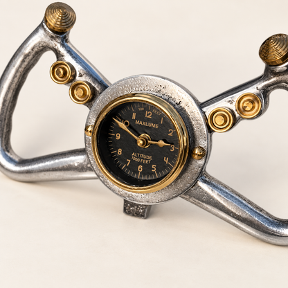 Cockpit Pilots Aviator Desk Clock - Cast Aluminium & Brass