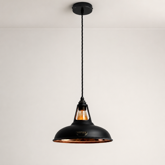 Cawston Matt Black & Solid Copper Coolicon Lampshade Pendant Light - 11 Inch