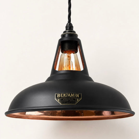 Cawston Matt Black & Solid Copper Coolicon Lampshade Pendant Light - 11 Inch
