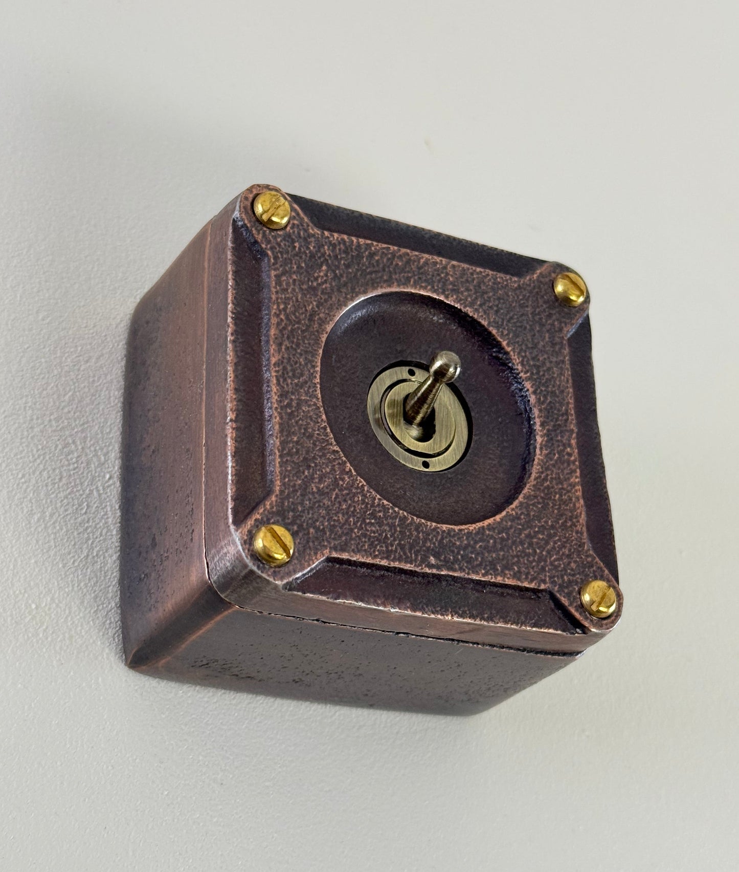 Single Gang Antique Copper Solid Cast Metal Conduit Light Switch Industrial 2 Way - BS EN Approved Vintage Crabtree 1950’s Style