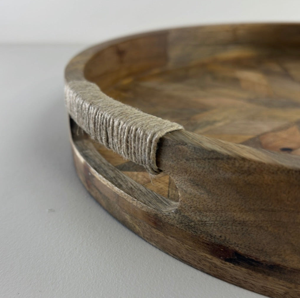 Moët & Chandon Champagne Medium Round Wooden Serving Tray Natural Wooden Patchwork