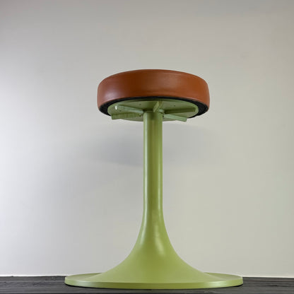 The Schoolhouse Wasabi Green & Tan Leather Seat Stool