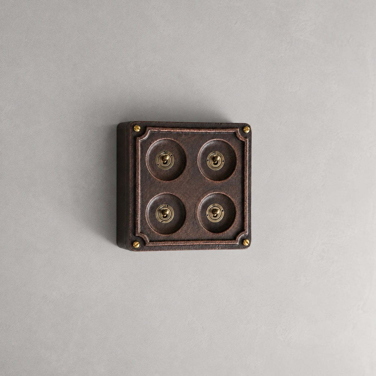 4 Gang 2 Way Antique Copper Conduit Toggle Light Switch | Solid Cast Metal