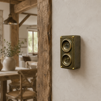 Antique Brass 2 Gang 2 Way Solid Cast Metal Conduit Light Switch | Industrial Surface Mount