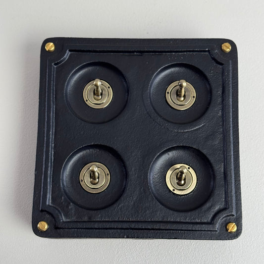 4 Gang 2 Way Black Zinc Solid Cast Metal Light Switch Industrial - BS EN Approved Vintage Crabtree 1950’s Style
