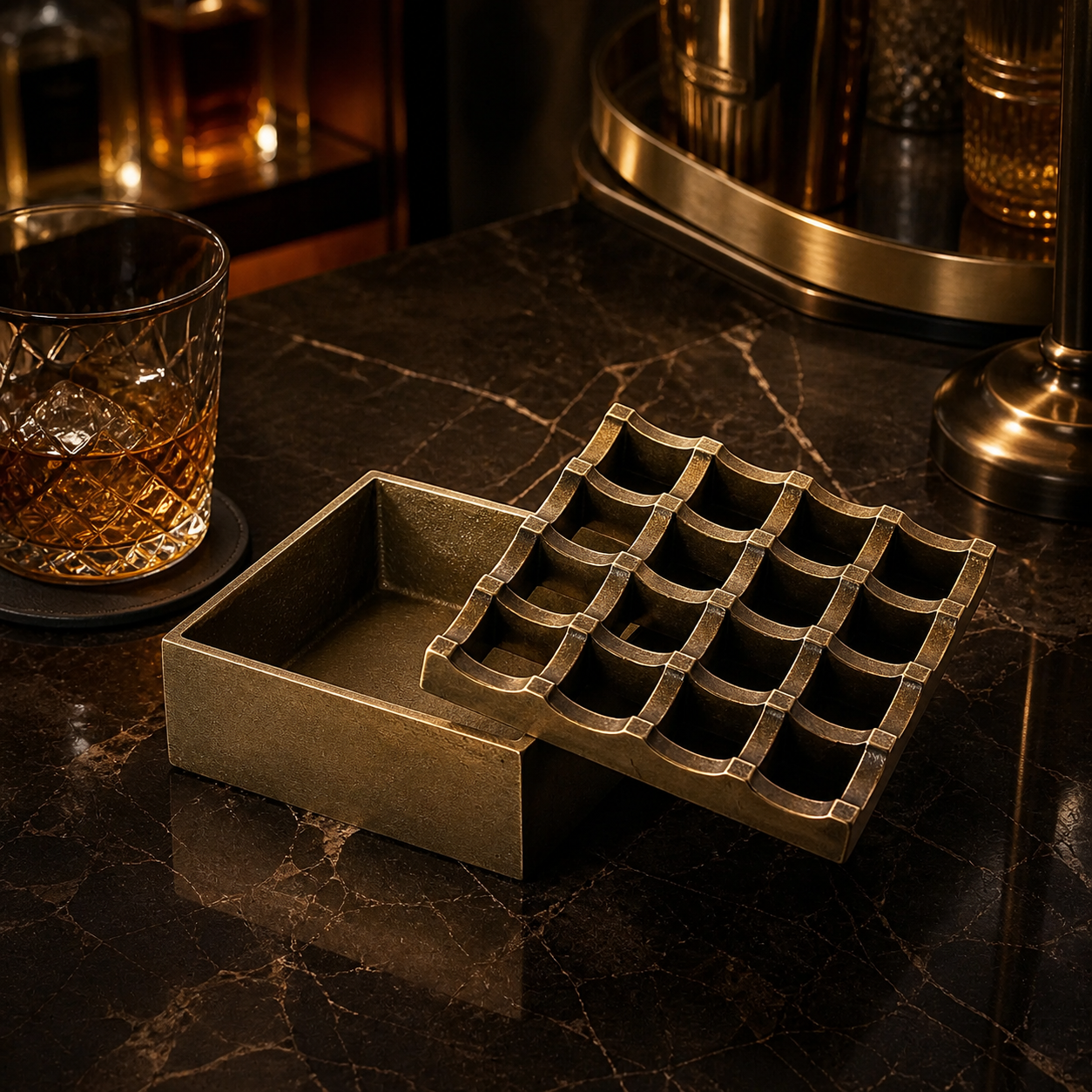 Antique Brass Cast Ashtray | Heavy Cigar & Cigarette Holder