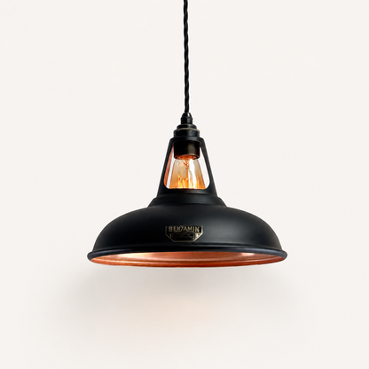 Cawston - Matt Black & Antique Copper Coolicon Lampshade Pendant Light - 11 Inch
