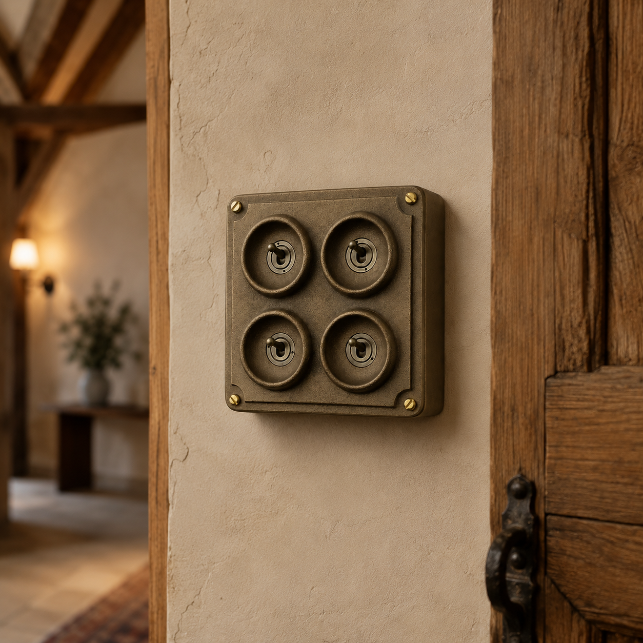 4 Gang 2 Way Antique Brass Light Switch | Solid Cast Bronze Finish