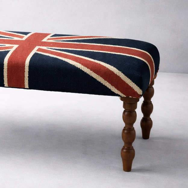 Union Jack Flag Bench Ottoman | Great Britain | Pouf Solid Base