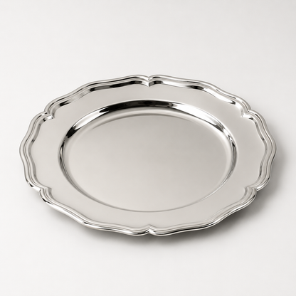 Round Silver Nickel Victorian Serving Tray | 30cm Mirror Finish Drinks Platter
