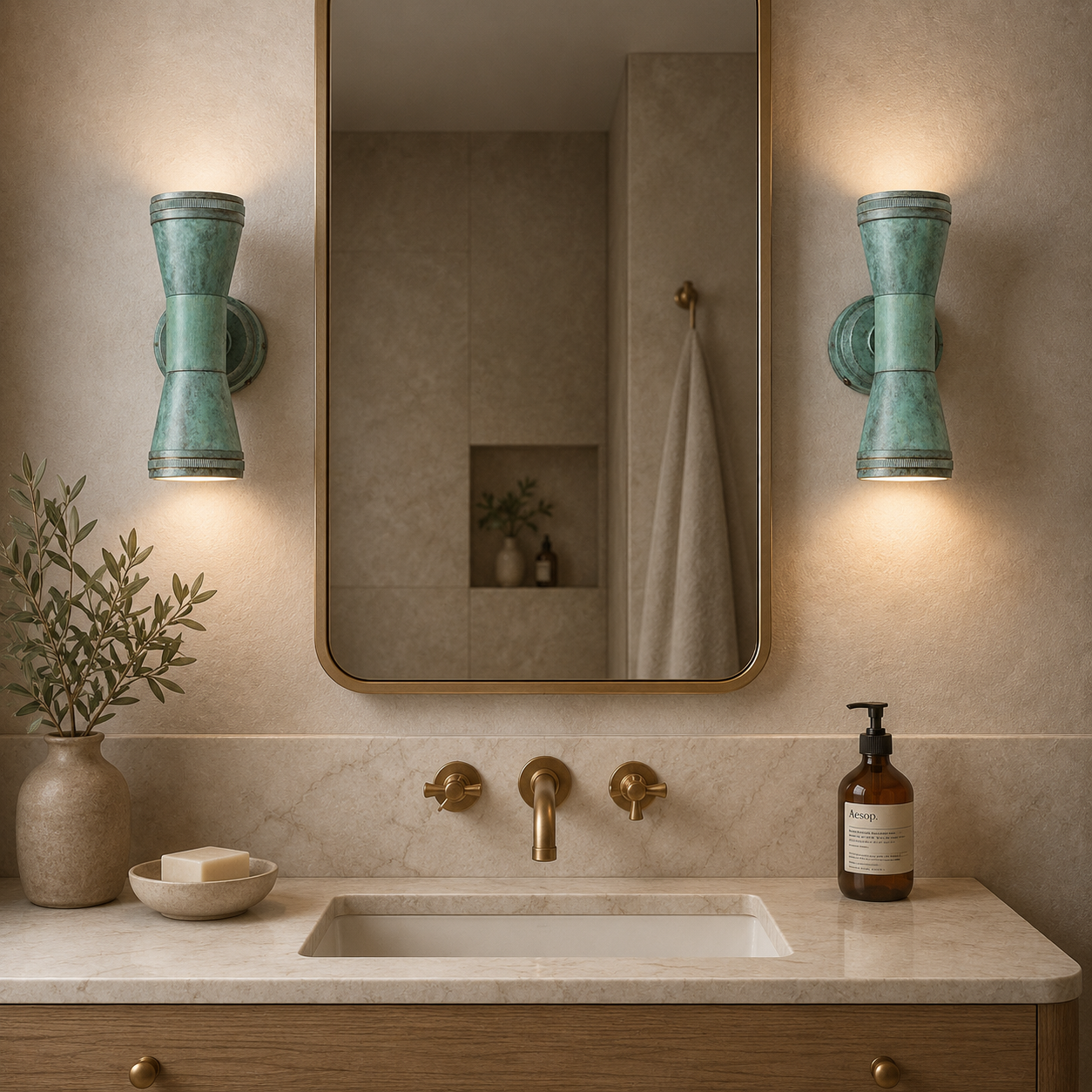 Verdigris Solid Brass Up & Down Outdoor Wall Light - IP64