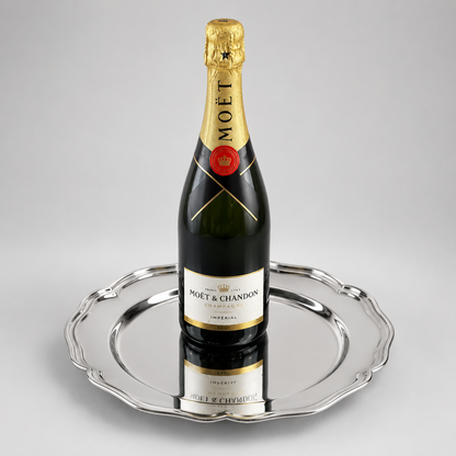 Round Silver Nickel Victorian Serving Tray | 30cm Mirror Finish Drinks Platter