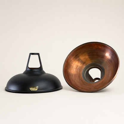 Cawston XL Matt Black & Antique Copper Coolicon Lampshade Pendant Light - 14 Inch