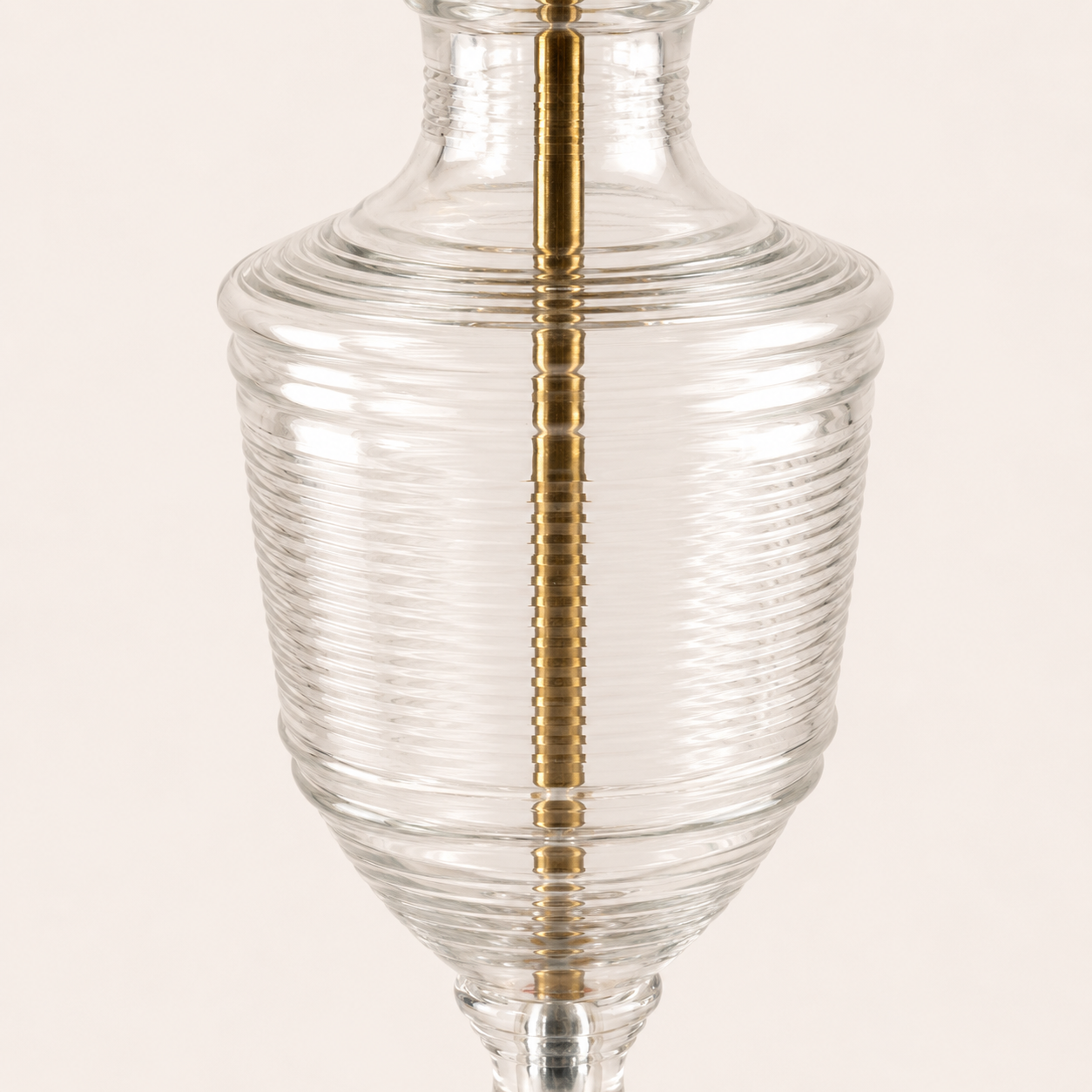 Clifton Clear Ribbed Glass Urn Table Lamp with Antique Brass Detailing