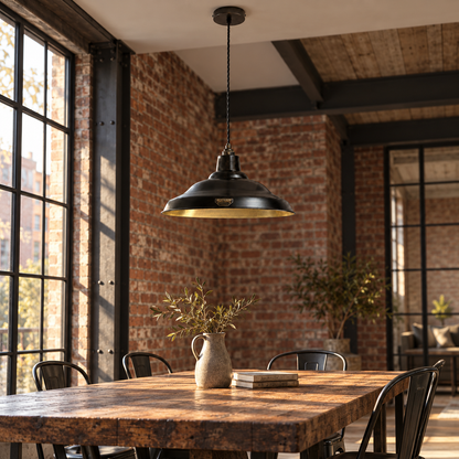 Bawsey Matt Black & Antique Brass Lampshade Pendant Light - 16 Inch