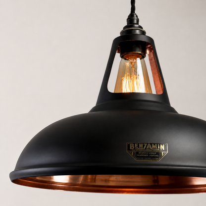 Cawston XL - Matt Black & Solid Copper Slotted Pendant Shade | 14 Inch