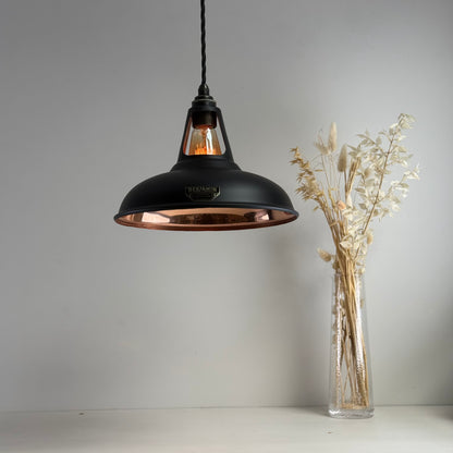 Cawston - Matt Black & Solid Copper Lampshade Slotted Design Pendant Ceiling Light - 11 Inch *Pre Order*