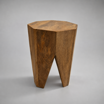 Solid Mango Wood Side Table | Retro Carved Coffee Table Stool