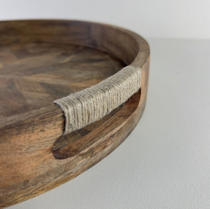 Moët & Chandon Champagne Large Round Wooden Serving Tray Natural Patchwork