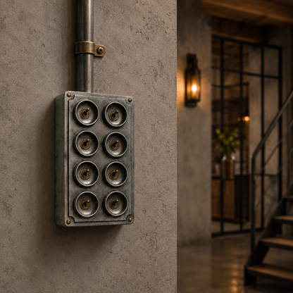 8 Gang 2 Way Toggle Light Switch | Cast Aluminium Surface Mounted Industrial Conduit Switch