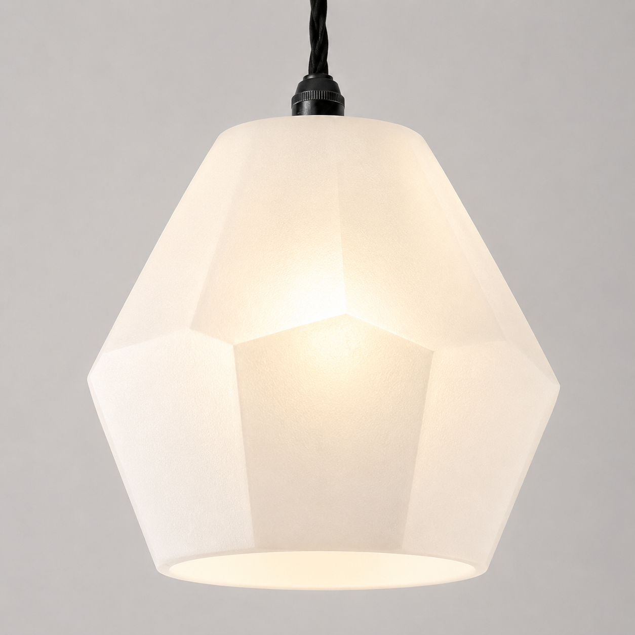 White Opal Geometric Glass Pendant Light | Faceted Ceiling Shade