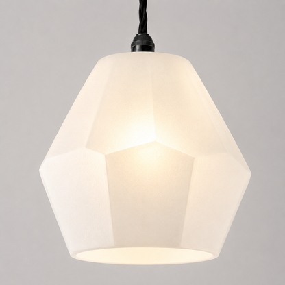 White Opal Geometric Glass Pendant Light | Faceted Ceiling Shade