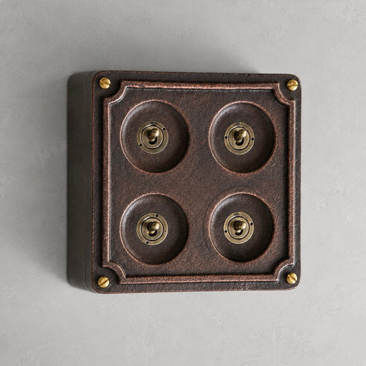 4 Gang 2 Way Antique Copper Conduit Toggle Light Switch | Solid Cast Metal