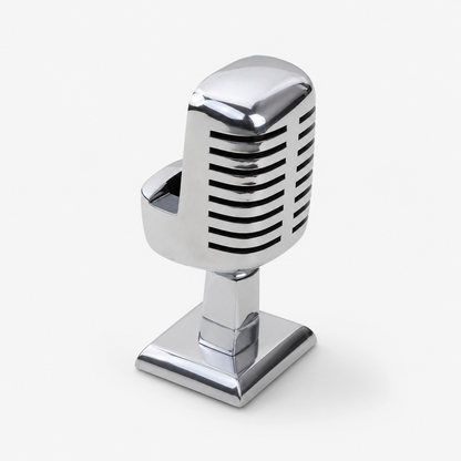 Vintage Microphone Phone Holder | Retro Desk Stand in Polished Aluminium