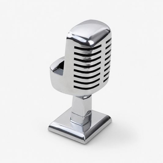 Vintage Microphone Phone Holder | Retro Desk Stand in Polished Aluminium