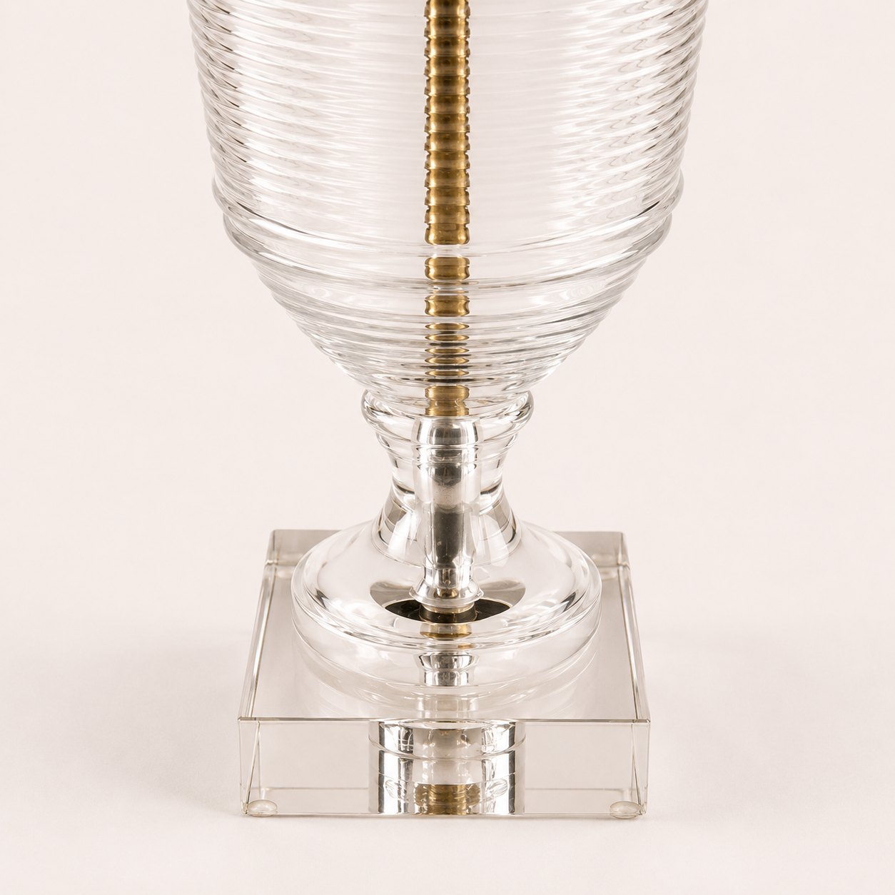 Clifton Clear Ribbed Glass Urn Table Lamp with Antique Brass Detailing