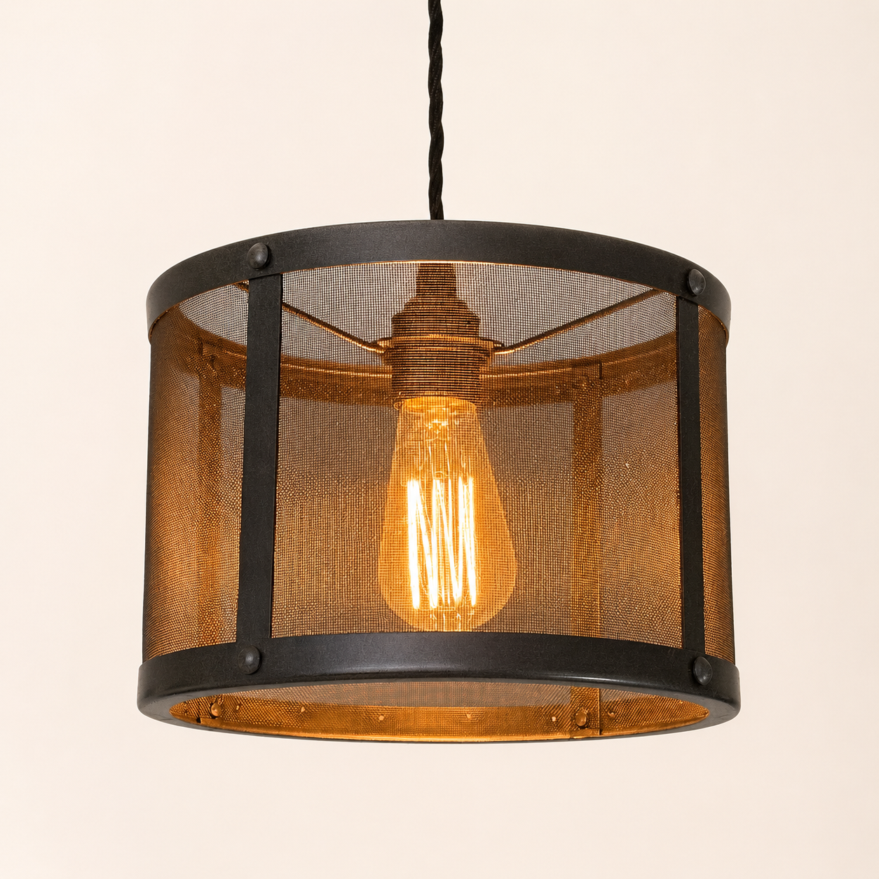 Fishnet Mesh Drum Pewter Pendant Light ~ 10 Inch