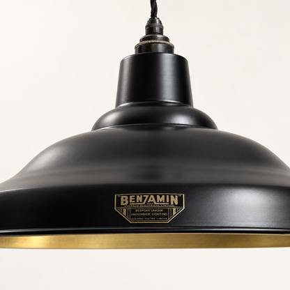Bawsey Matt Black & Antique Brass Lampshade Pendant Light - 16 Inch