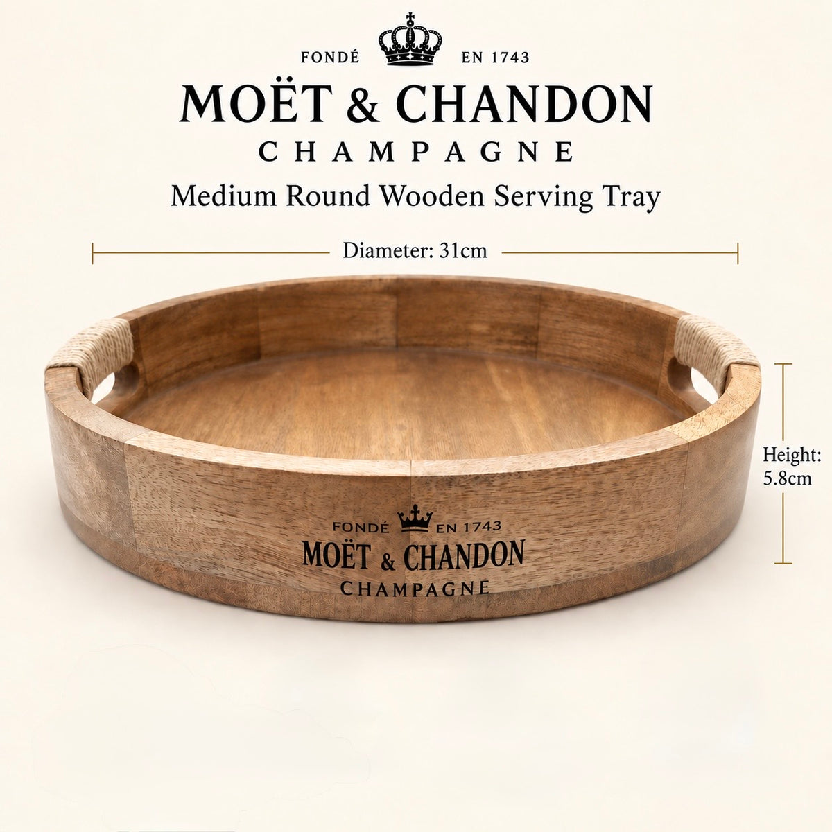 Moët & Chandon Champagne Medium Round Wooden Serving Tray - 31cm