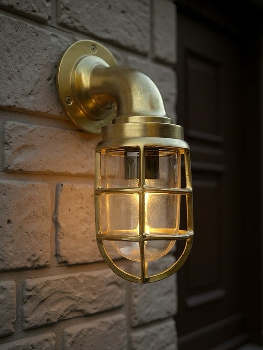 Beachamwell ~ Raw Solid Brass Sawn Neck Outdoor & Bathroom Wall Bulkhead Light ~ 10.5 Inch