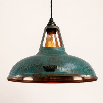 Cawston XL Solid Copper Verdigris Patina Coolicon Lampshade Pendant Light - 14 Inch