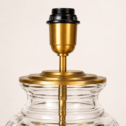 Luxury Clear Cut Glass Table Lamp Base with Antique Brass Finish
