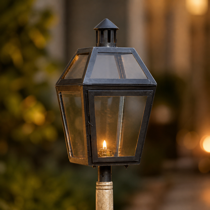 Maxlume ~ Solid Wooden Spike Outdoor Candle Lantern Sconce Industrial Light Nautical Patinated Bronze