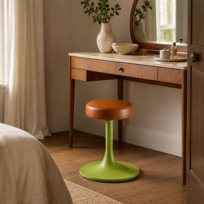 The Schoolhouse Wasabi Green & Tan Leather Seat Stool