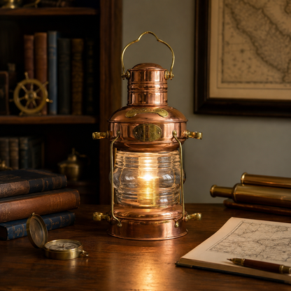 Solid Copper & Brass Nautical Anchor Table Lamp | Maritime Ship Lantern