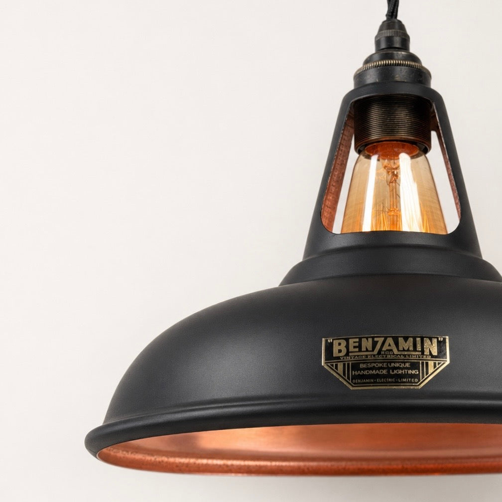 Cawston - Matt Black & Antique Copper Coolicon Lampshade Pendant Light - 11 Inch
