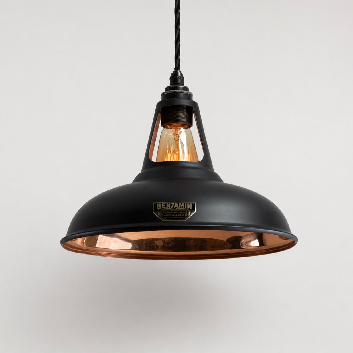 Cawston Matt Black & Solid Copper Coolicon Lampshade Pendant Light - 11 Inch
