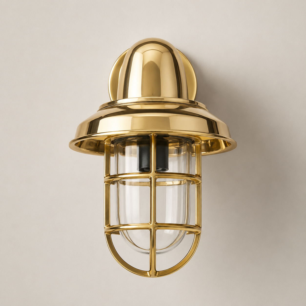 Wells - Solid Brass Caged Swan Neck Outdoor & Bathroom Wall Light