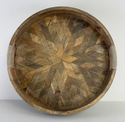 Moët & Chandon Champagne Large Round Wooden Serving Tray Natural Patchwork