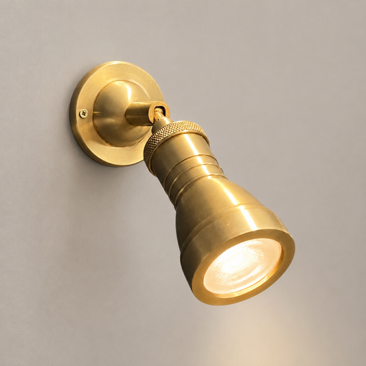 Solid Brass Short Adjustable Arm Wall Light |Adjustable GU10 Industrial Spotlight